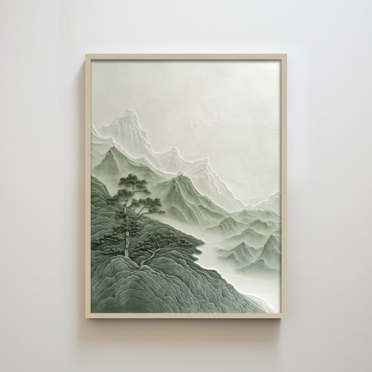 Wabi Sabi Zen Green Mountain Tree Landscape Minimal