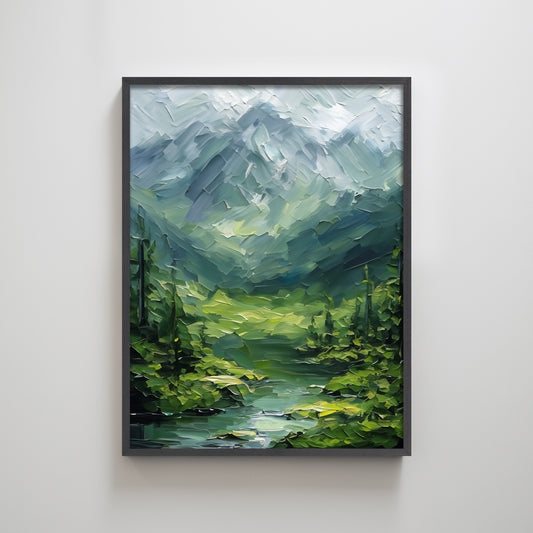 Green Forest Thick Impasto Textured Art Print Landscape Wall Decor Minimal