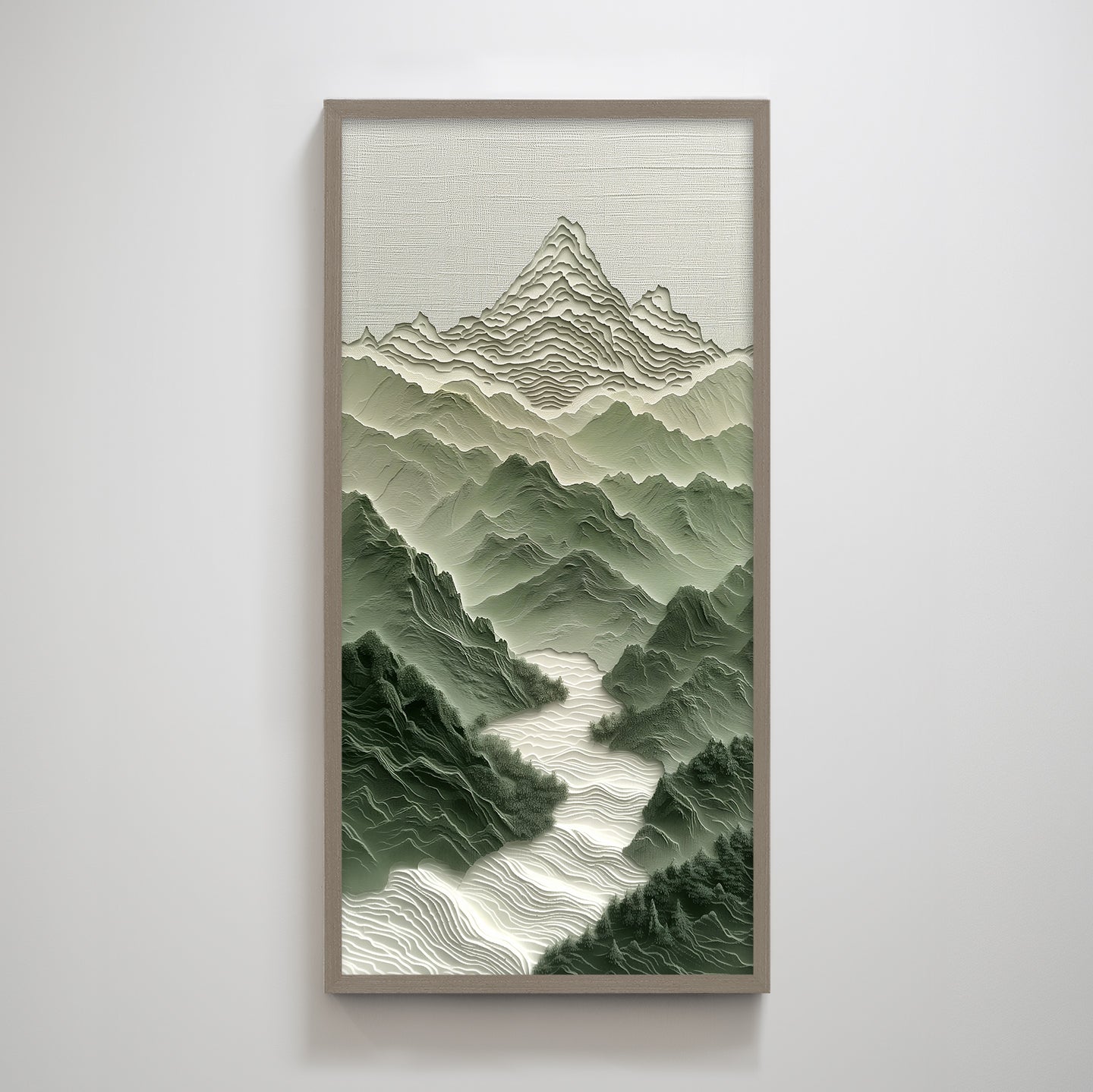 Sand Toned Green Mountain Landscape Textured Wall Art for Living Room Modern Nature Wall Decorations