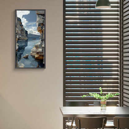 Cliffs and Canoe on Tranquil Waters | Landscape Wall Art for Peaceful Home Decor