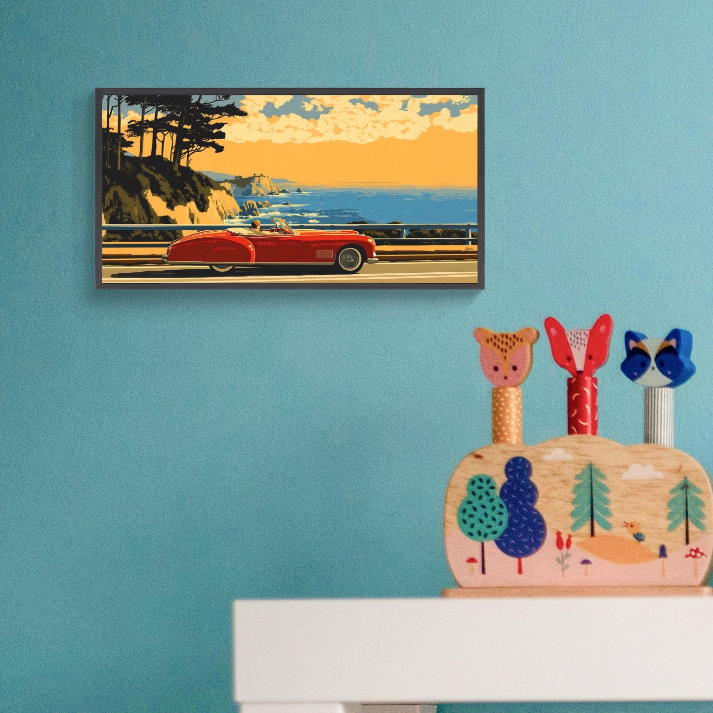 Sunset Drive by the Coast | Ocean Road Painting for Beach House Decor