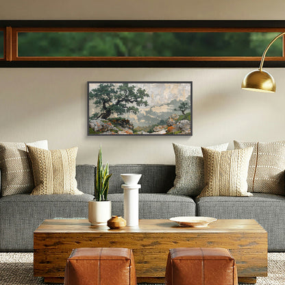 Solitude of the Mountain Tree | Landscape Painting Wall Art for Cabin Decor