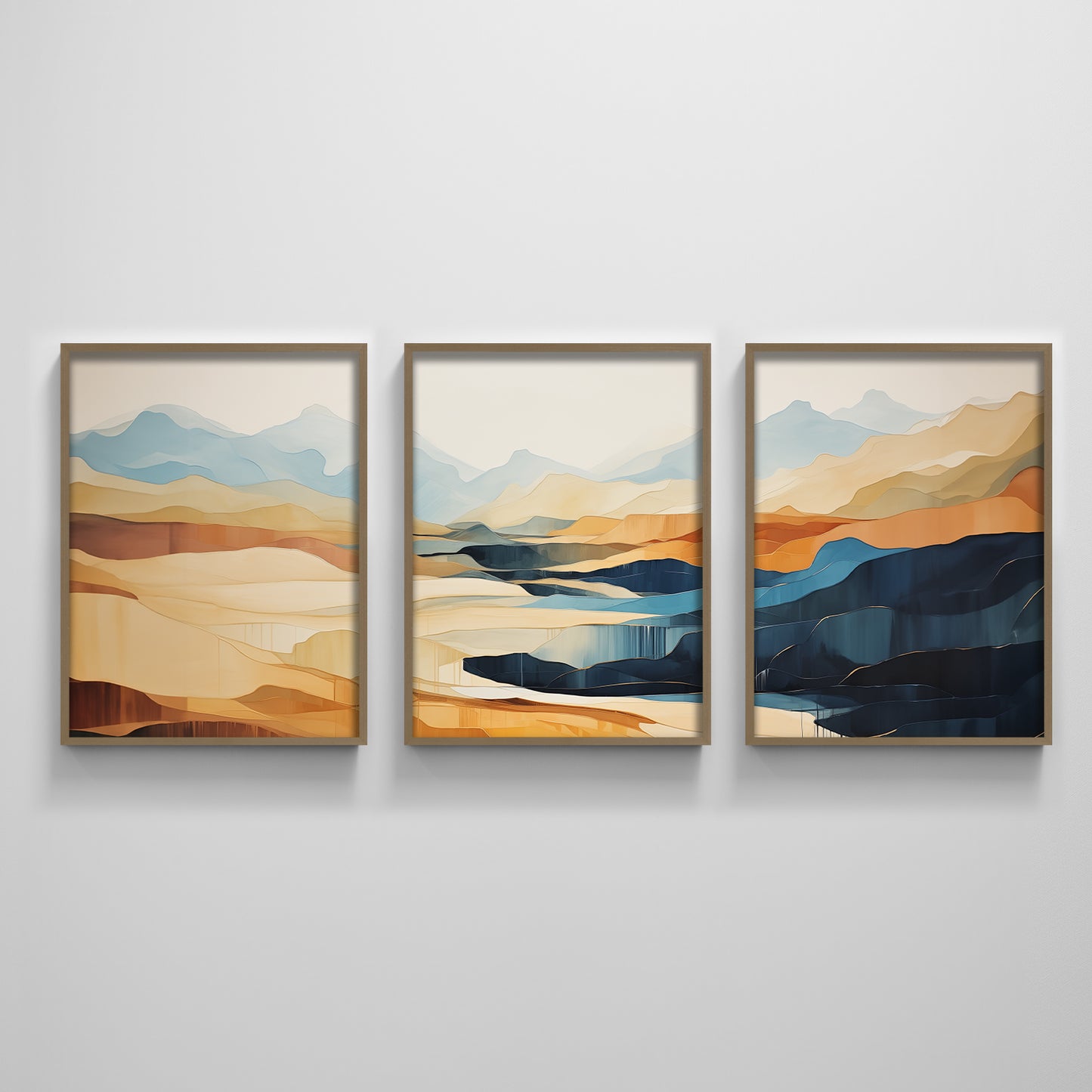 Golden Mountain Landscape Wall Art Prints, 3 Pieces