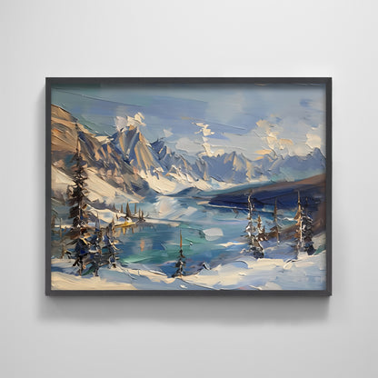 Moraine Lake Canada Thick Impasto Textured Art Print Landscape Wall Decor Minimal