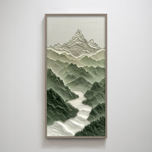 Textured Green Mountain Landscape Sand Wall Art