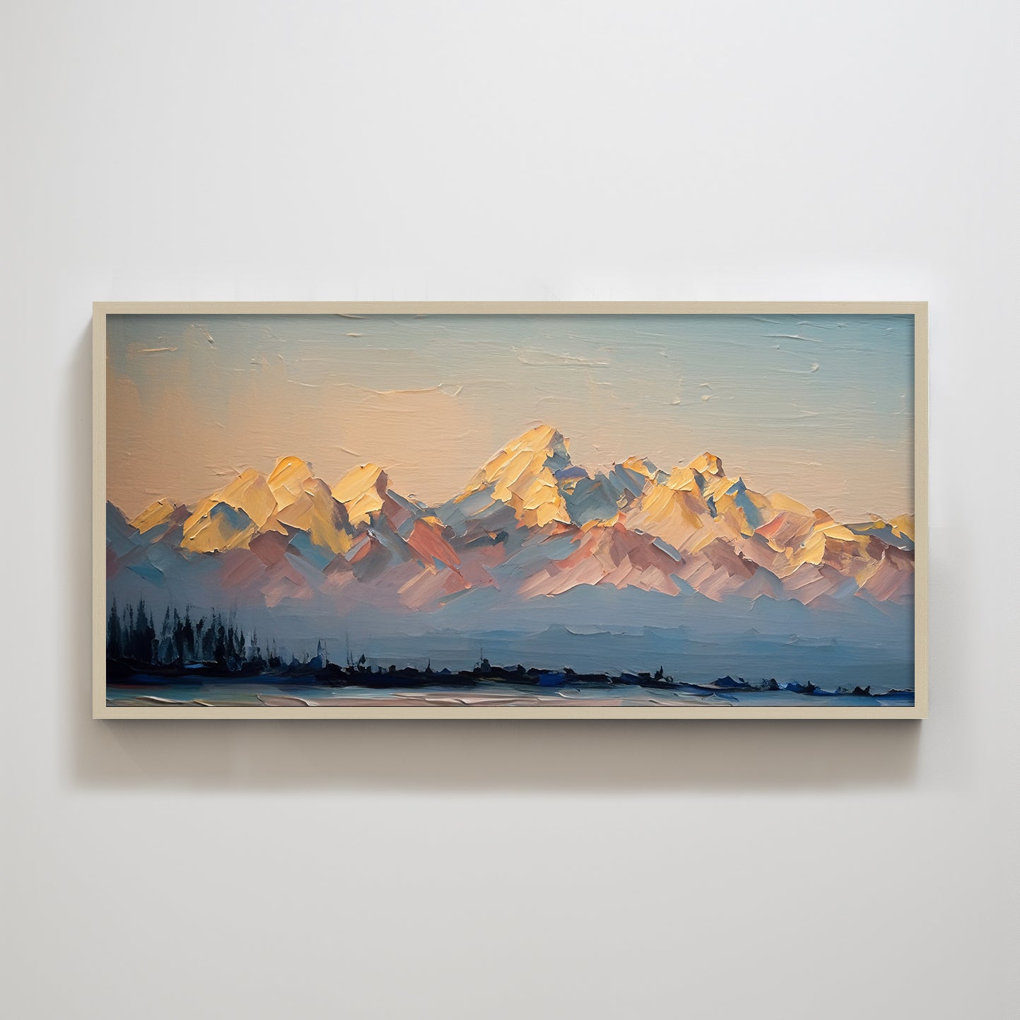 Teton Range Snow Mountain Landscape Textured Print Wall Art