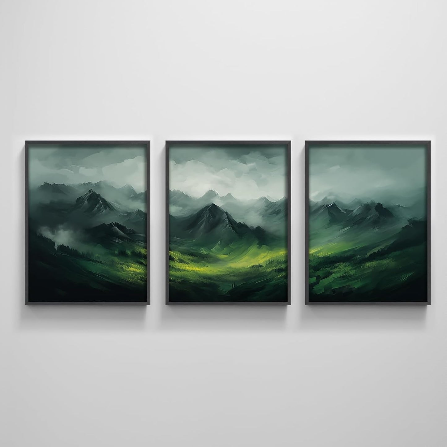 Green Mountain Landscape Wall Art Prints, 3 Pieces