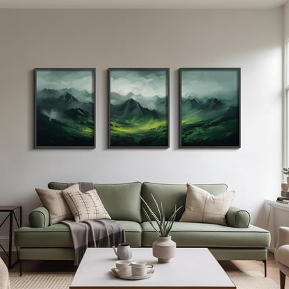 Green Mountain Landscape Wall Art Prints, 3 Pieces