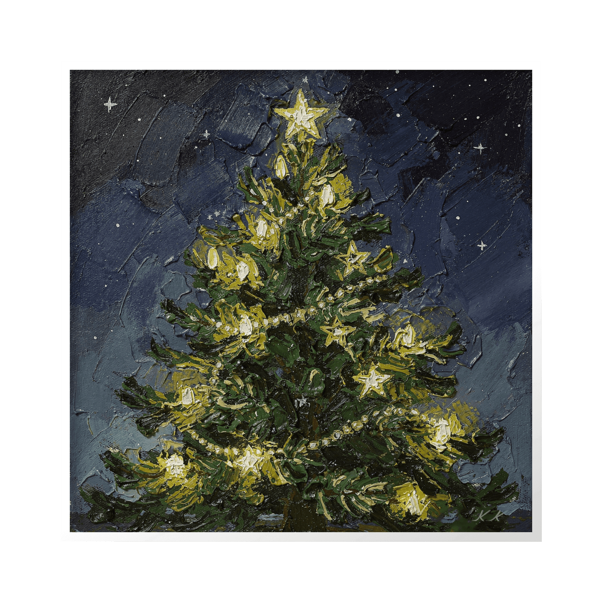 Christmas Tree Stars Textured Art Print