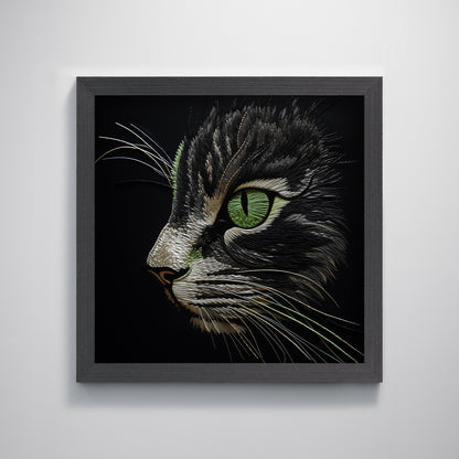 Cat Embroidery Pet Black Animal Textured Printing Wall Art