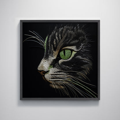 Cat Embroidery Pet Black Animal Textured Printing Wall Art