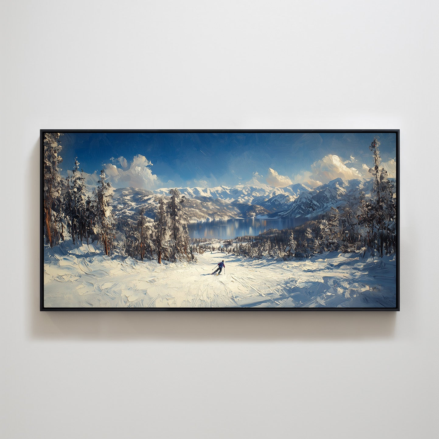 Lake Tahoe Skiing Snow Mountain Textured Art Print Wall Decor Winter Landscape Christmas Thanksgiving