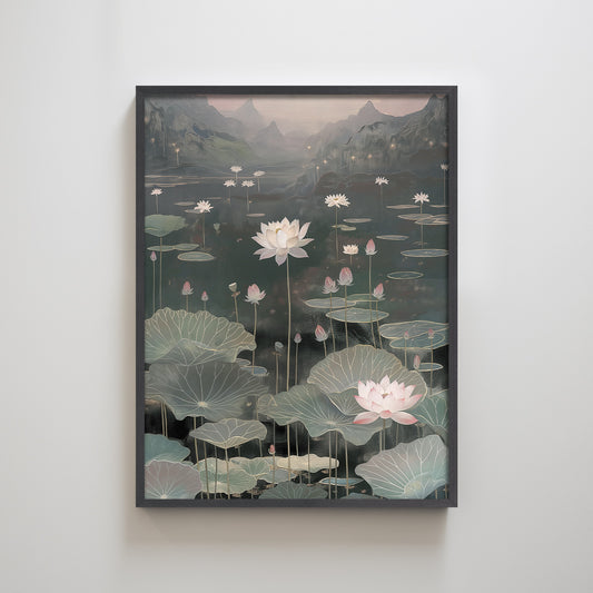 Lily's Pond Lotus Textured Art Print Wall Decor