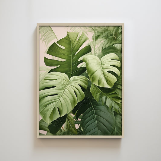 Monstera Leaves Green Plants Abstract Textured Print Wall Art Decor