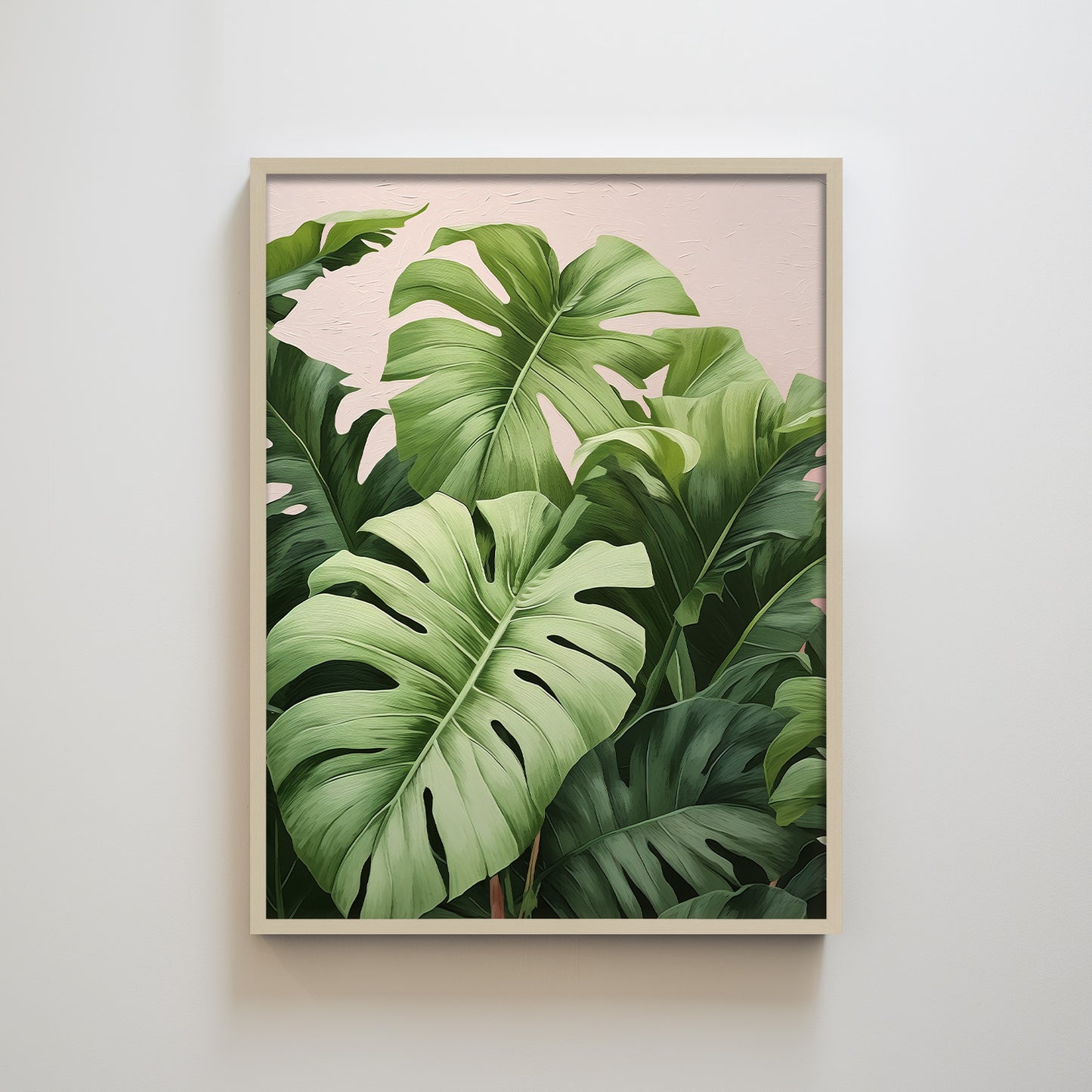 Botanical Monstera Leaves and Green Plants Textured Art Print Modern Wall Decor for Living Room Spaces