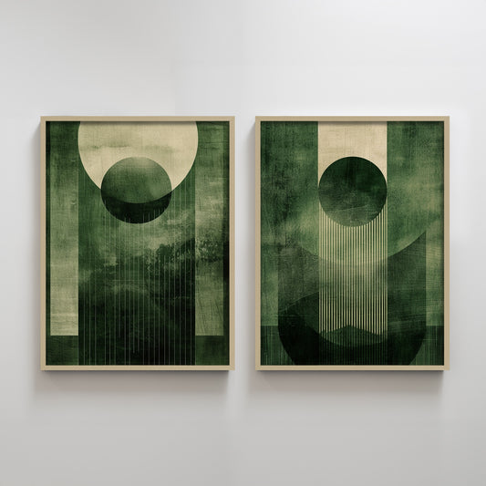 Matcha Green Abstract Wabi Sabi Pair