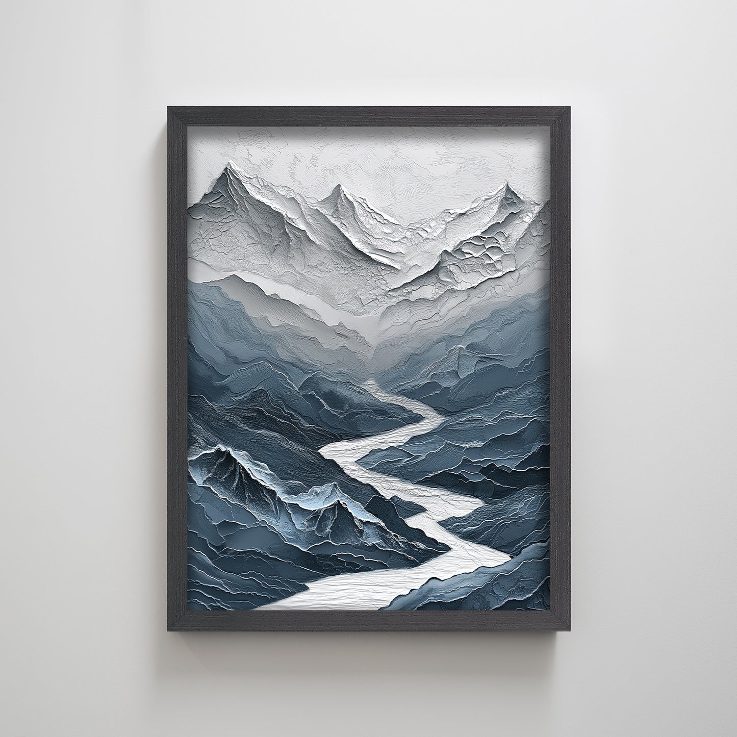 Original Framed Mountain Peak Painting Texture Print Wall Art Blue Mountain Peak Simple Contemporary Home Art Painting