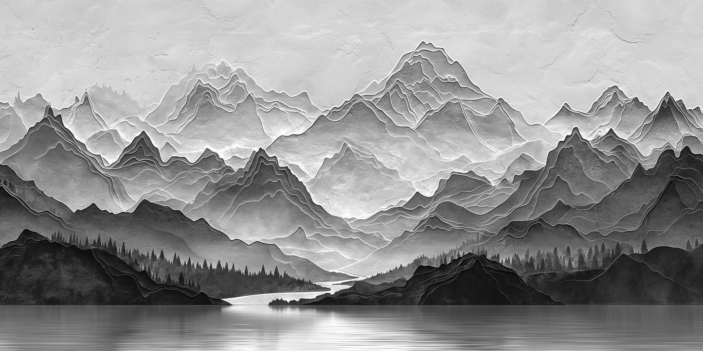 Gray Scale Mountain Landscape Textured Printing Wall Art