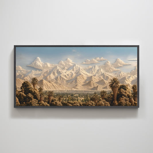 Mystical City Nestled by Mountains | Fantasy Landscape Art for Modern Interiors
