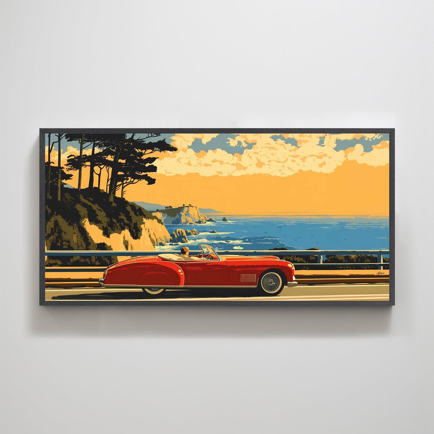 Sunset Drive by the Coast | Ocean Road Painting for Beach House Decor