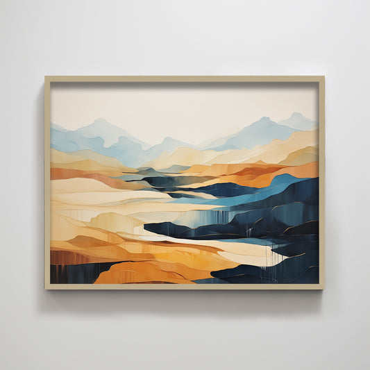 Golden Mountain Valley River Abstract Texture Art Print