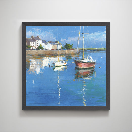 Boats Aside Tiny Village | Coastal Landscape Painting for Nautical Home Decor