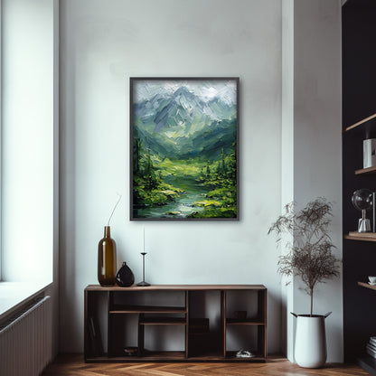 Green Forest Thick Impasto Textured Art Print Landscape Wall Decor Minimal