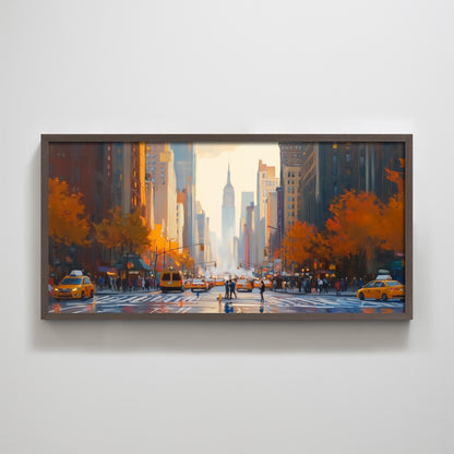 New York City Autumn Avenue Empire State Buildings Textured Art Print Wall Art Decor for Living Room