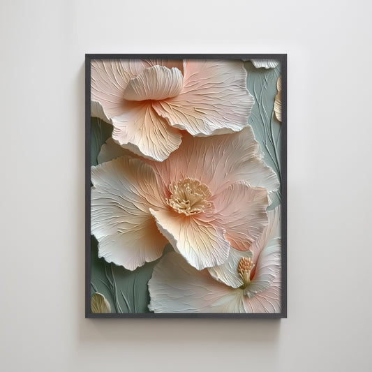 Pink Petal Flowers Textured Art Print Wall Decor