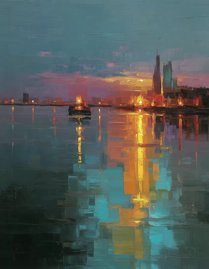 Sunset Building | Urban Landscape Painting for Modern Office Decor