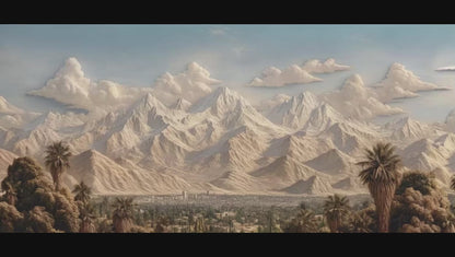 Mystical City Nestled by Mountains | Fantasy Landscape Art for Modern Interiors