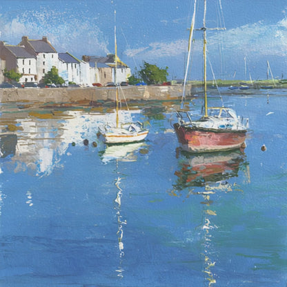 Boats Aside Tiny Village | Coastal Landscape Painting for Nautical Home Decor