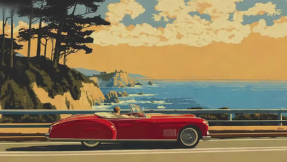 Sunset Drive by the Coast | Ocean Road Painting for Beach House Decor