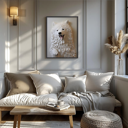 Samoyed Dog Pet Portrait Textured Art Print Wall Decor