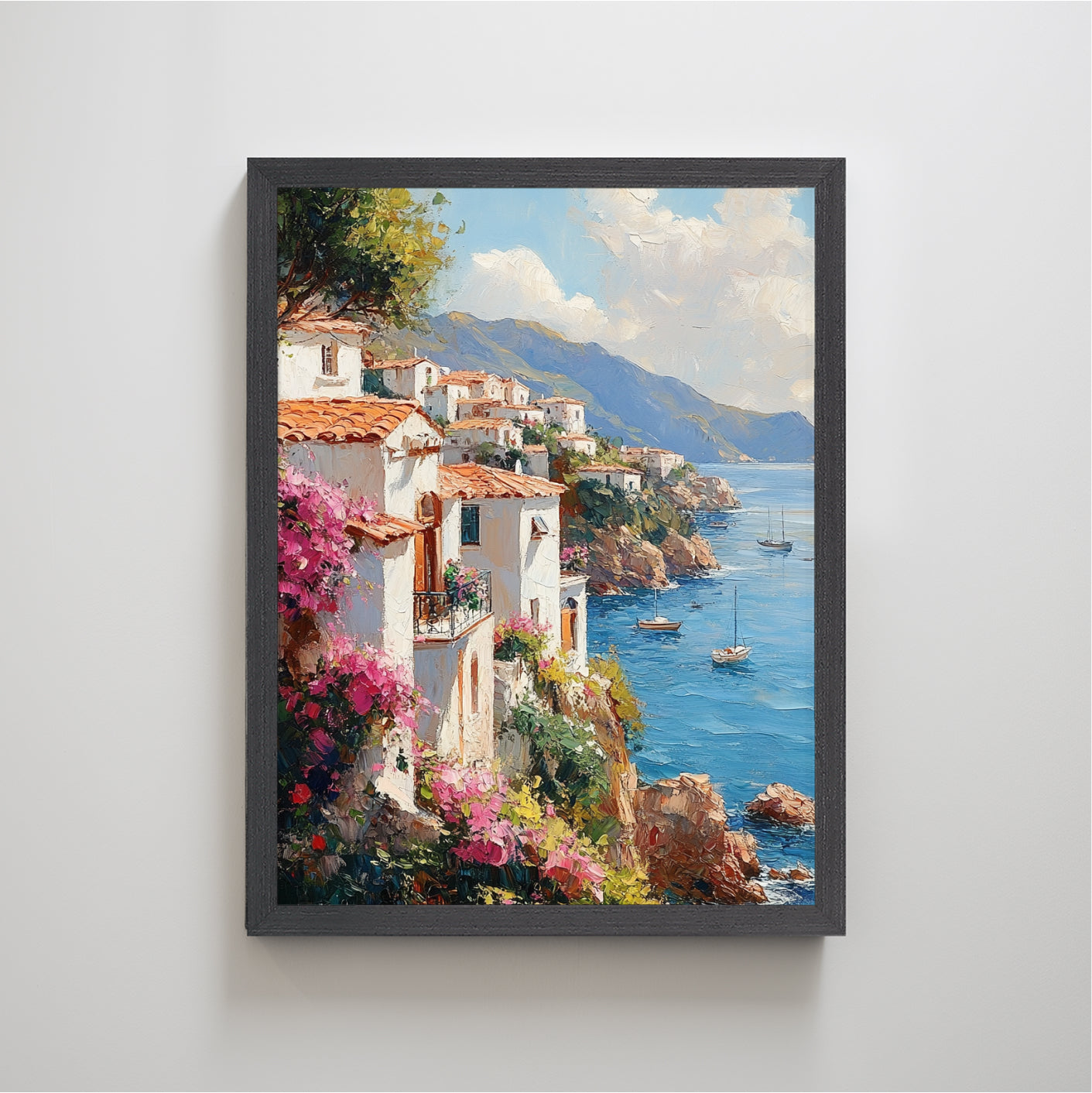 Sea House and Many Flowers | Coastal Garden Wall Art for Beach Cottage Decor