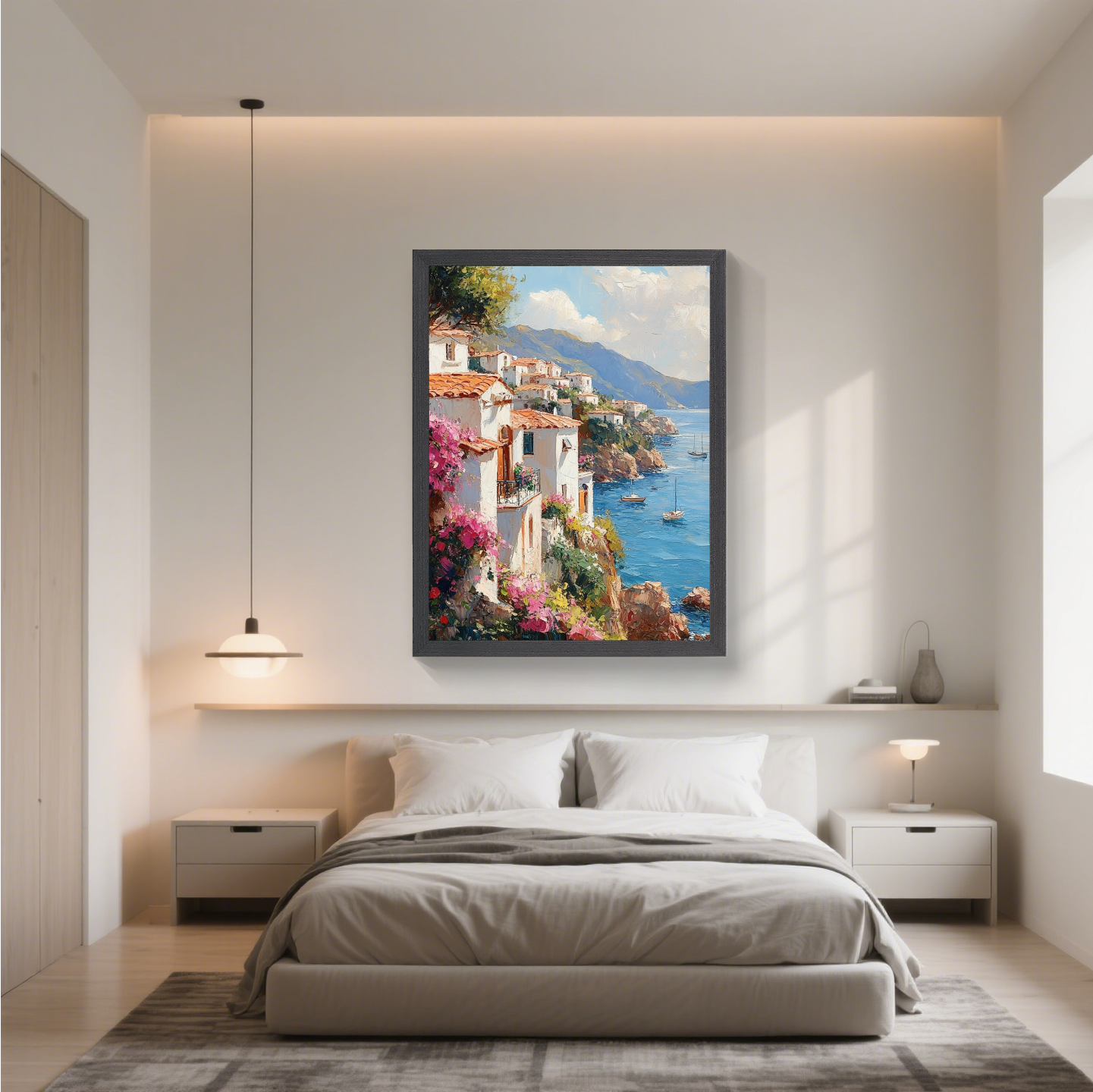 Sea House and Many Flowers | Coastal Garden Wall Art for Beach Cottage Decor