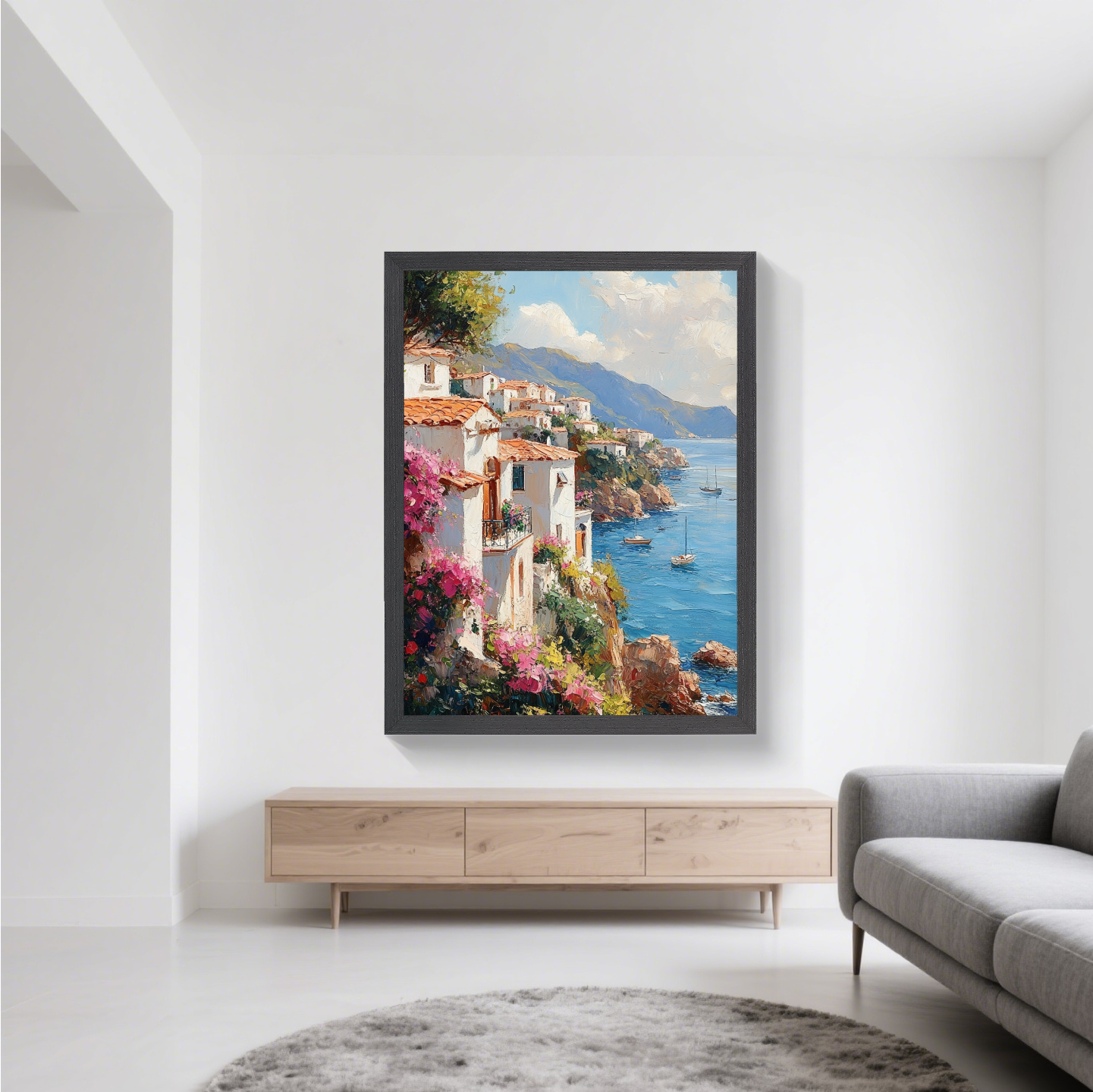 Sea House and Many Flowers | Coastal Garden Wall Art for Beach Cottage Decor