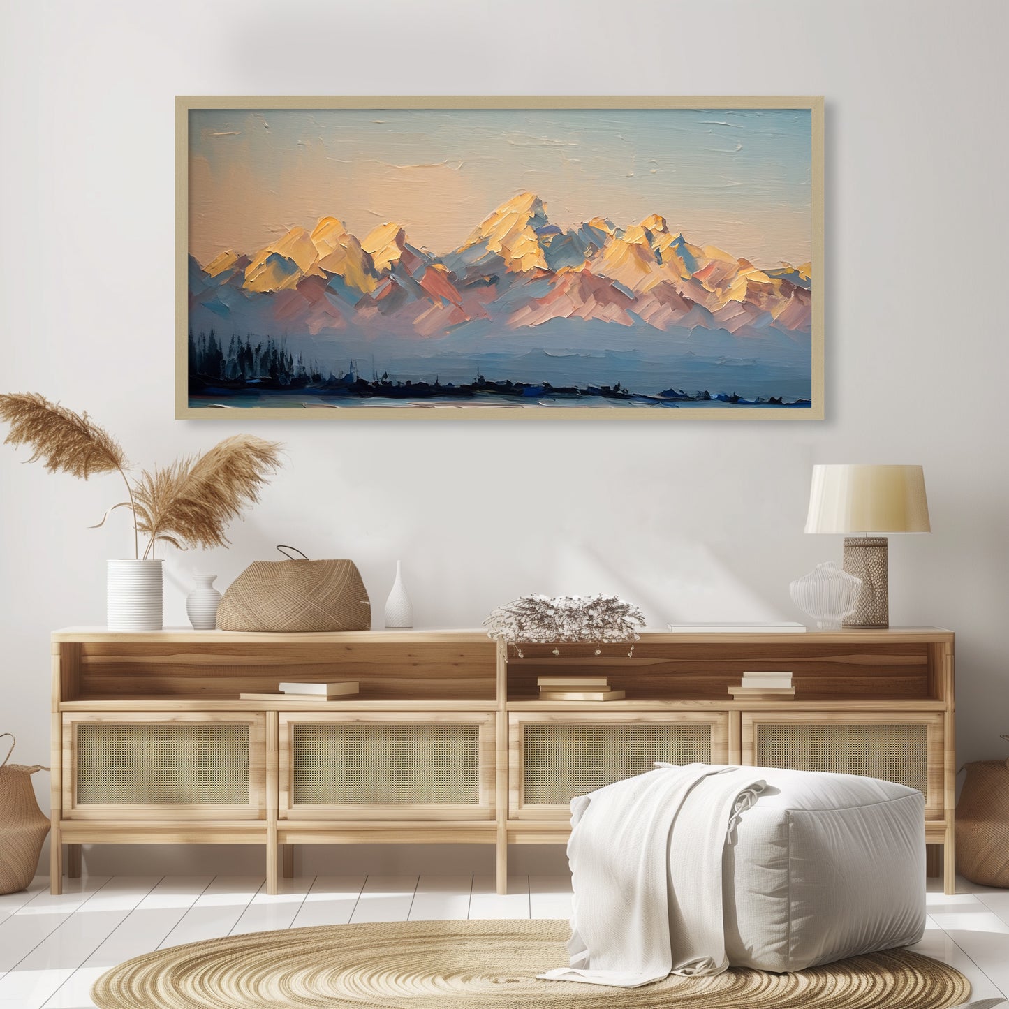 Teton Range Snow Mountain Landscape Textured Print Wall Art